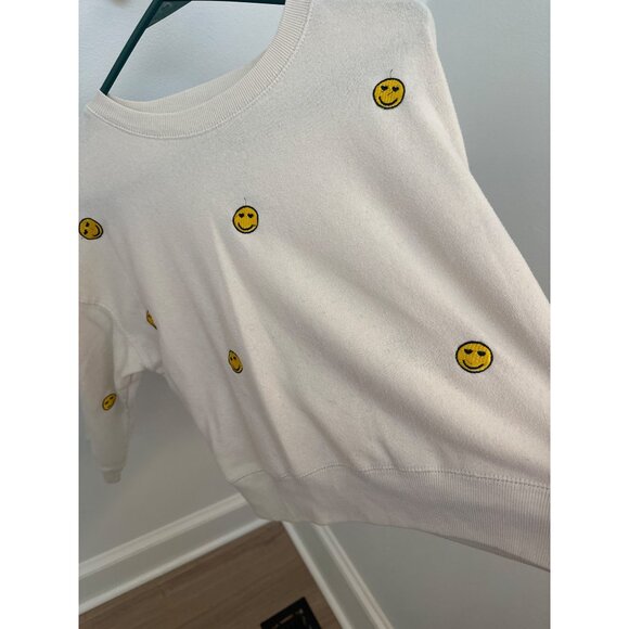Vintage Havana Girls 14 Cream Sweatshirt With Yellow Smiley Face Embroidery L - Picture 2 of 4